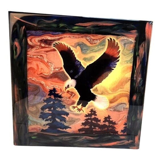 Eagle Wall Art or Large trivet tile With Abstract Background Handmade Resin top - Picture 1 of 13